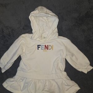 Fendi Kids Cream Hoodie Dress with Multicolor Logo